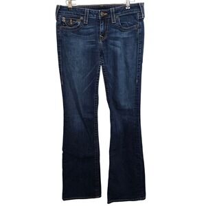 True Religion Women's Flare Jeans Dark Wash Classic Stitch Size 30 Casual Y2K
